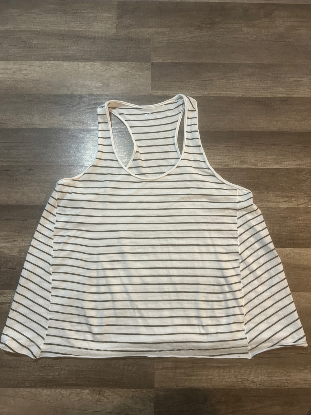 aerie Top Flowy Boyfriend Tank White with Black Stripes 100% Cotton Size Large